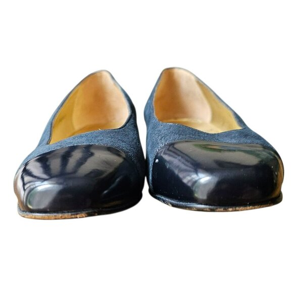 Vintage Bruno Magli Blue Leather Pumps Block Heel Cap Toe Narrow Womens 8.5 AA - Picture 7 of 14